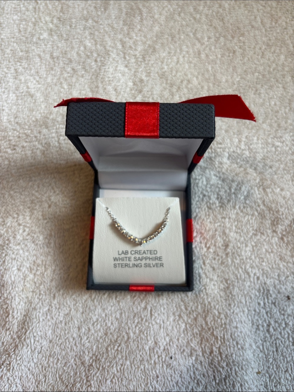Sterling Silver Lab-Created White Sapphire V-Shaped Necklace - White